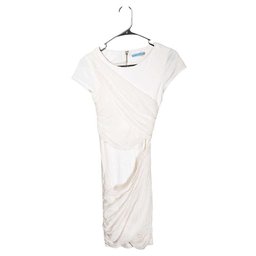 Alice + Olivia Womens Dress Ivory Silk Stretch Lined Mini Layered Sheath Party S